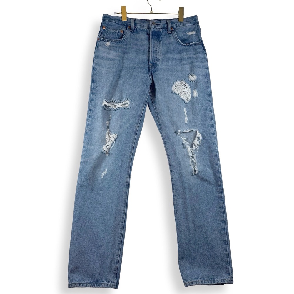 Levi's Premium 501 Women's W31 Distressed Straight Jeans Medium Wash Button Fly